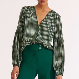 Veronica Beard Valentin Blouse in a Silk Blend Geometric Print, Sz 8
